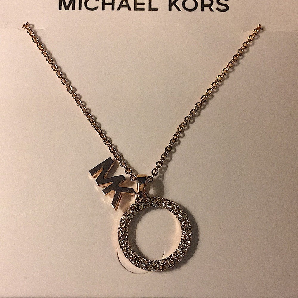 MICHAEL KORS - ROSE GOLD MK LOGO PENDANT NECKLACE - Picture 6 of 12